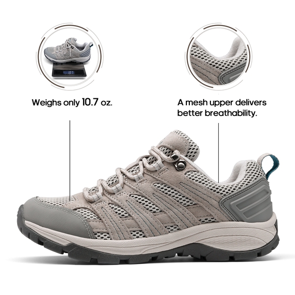 Women's Suede Lightweight Hiking Shoes 【Wide Fit】 - LIGHT GREY - 2
